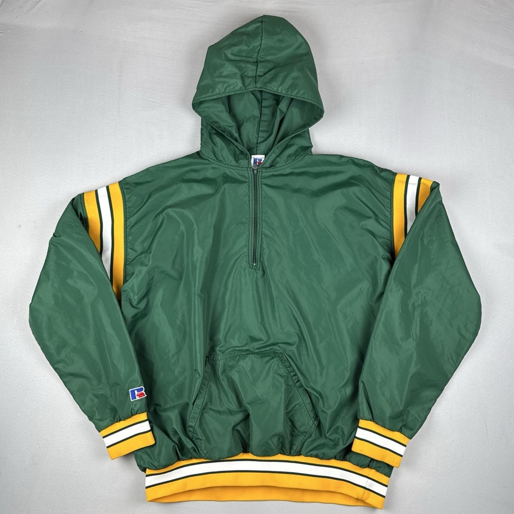 Vintage‎ 90s Russell Athletic Pullover Windbreaker Jacket Green Yellow USA XL